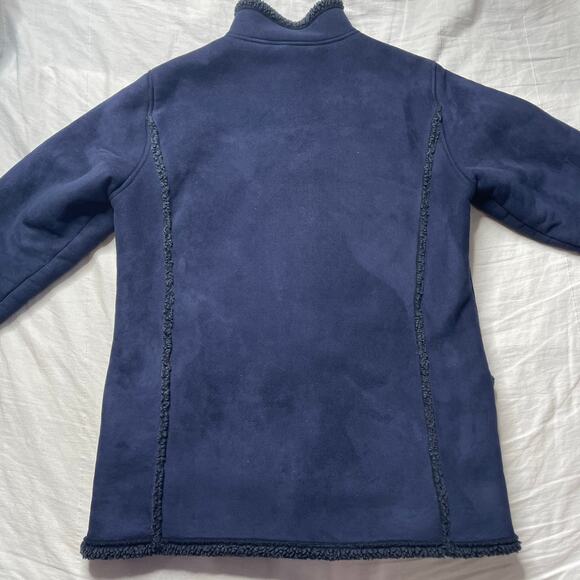 L.L. Bean Navy Blue Faux Suede Sherpa Lined Jacket Coat Sz Medium Women's - Picture 3 of 6